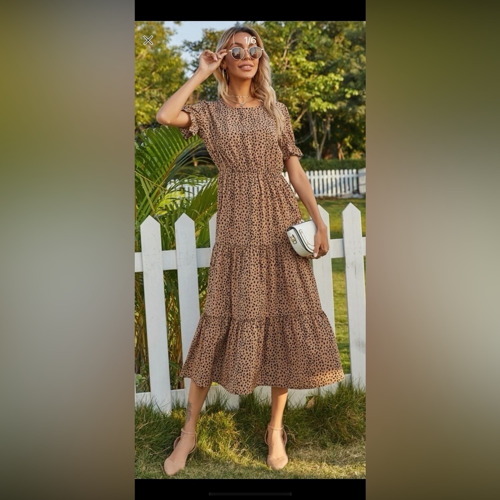 Tan and Black Dress. NWOT Tiered Long Dress Sz Large. Never worn. Too long for …